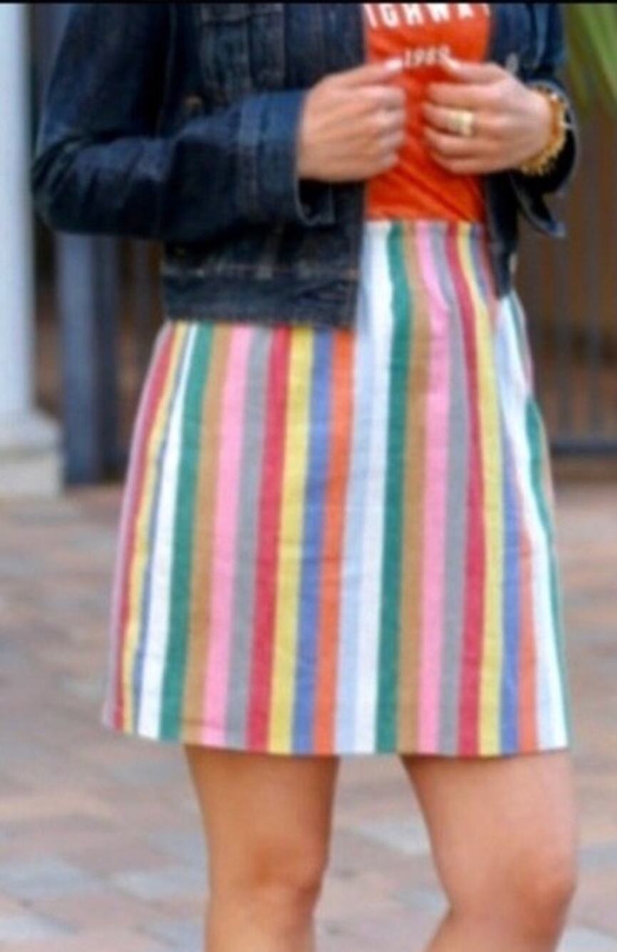 J. Crew 100% Linen Rainbow Striped Lined Mini Skirt Women's Size Medium